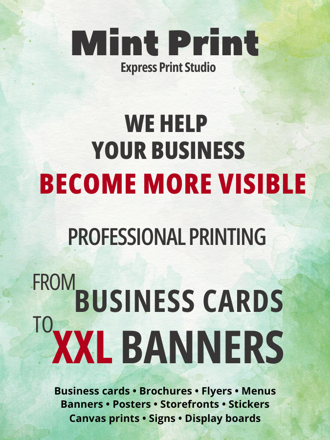 Production of signs and advertising stands. Business cards, brochures and flyers in Germany